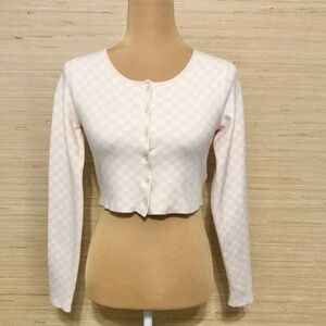 Sunday Best Aritzia Light Pink Checkered Cropped Cardigan Sweater Size Small